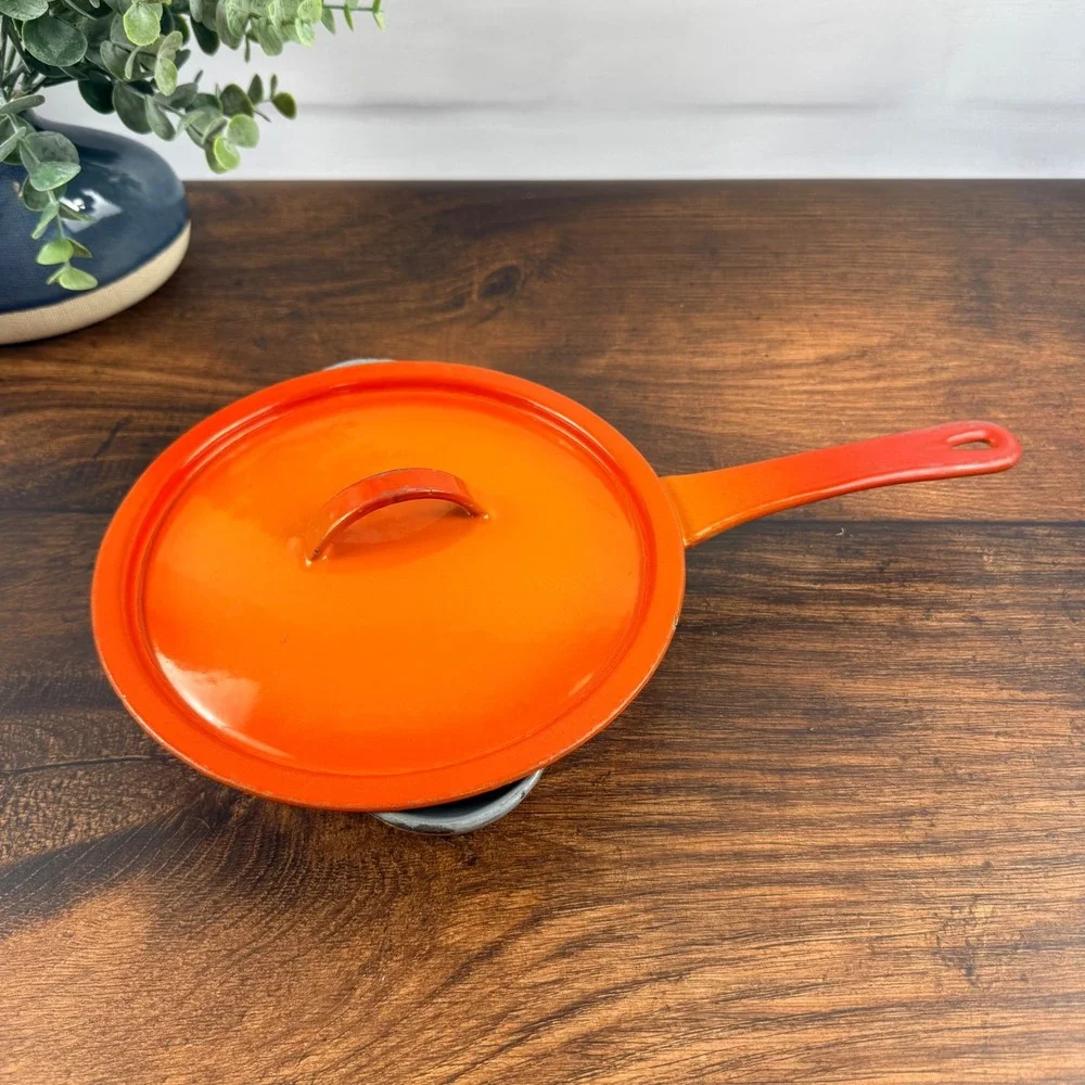 Descoware Enameled Cast Iron Covered Skillet Lid Orange, Made in Belgium